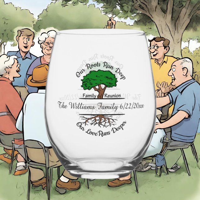 Niedliche Familienwurzeln fügen Namensdatum hinzu Weinglas Ohne Stiel (Von Creator hochgeladen)