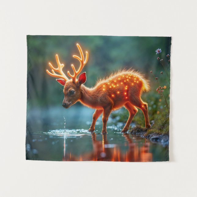 Niedliche Fantasie Hirschglühen Leuchtende Wildtie Wandteppich (Vorderseite (Horizontal))