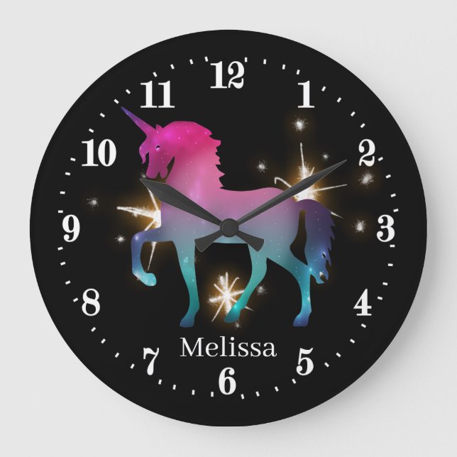 niedliche Fantasie unicorn hinzufügen Namen Große  Große Wanduhr (Vorderseite)