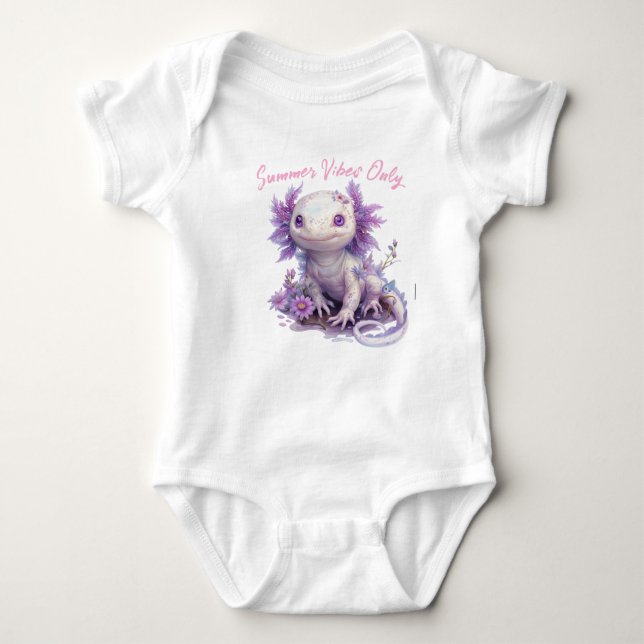 Niedliche Fantasy Axolotl mit Blume und Sommerbeul Baby Strampler (Vorderseite)