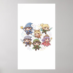 Niedliche Fantasy-Charaktere Magier Ritter Ranger Poster