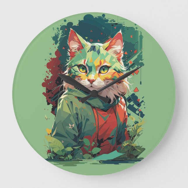 Niedliche Fantasy Color Splash Chat Design Große Wanduhr (Vorderseite)