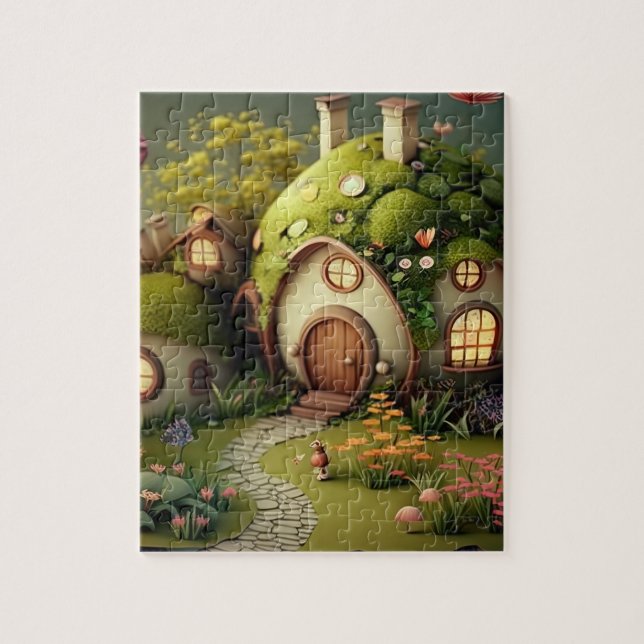 Niedliche Fantasy Fairy Houses Background Puzzle (Vertikal)