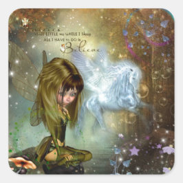 Niedliche Fantasy Fairy & Pegasus Glaube Zitat Quadratischer Aufkleber