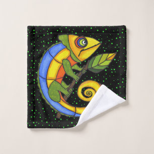 Niedliche Fantasy Lizard auf Twig mit Leaf Polka D Waschlappen