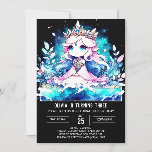 Niedliche Fantasy Princess Geburtstag Einladung (Vorderseite)
