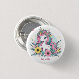Niedliche Fantasy Unicorn Girl's Enchanted World Button
