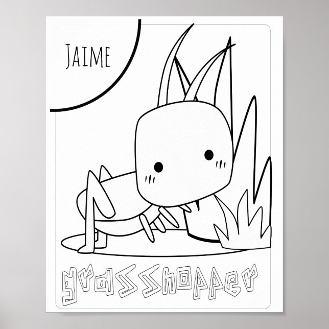 Niedliche Farbbugs Grasshopper Name Poster (Vorne)
