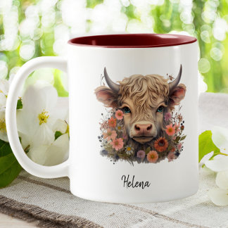Niedliche Farbe des rosa, blühenden Kuhs Zweifarbige Tasse