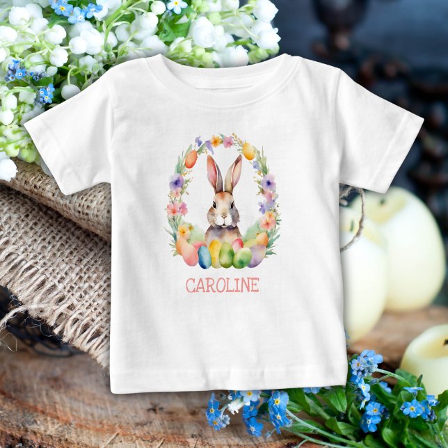 Niedliche Farbe Osterhase Name Baby T-shirt (Von Creator hochgeladen)