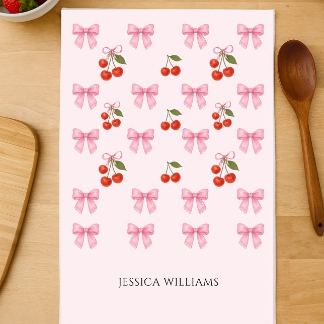 Niedliche Farbe Rosa Bauch Coquette Backen Geschirrtuch (Cute Watercolor Pink Cherry Bow Coquette Baking Kitchen Towel)