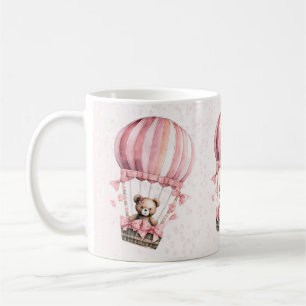 Niedliche Farbe Rosa Teddy Bär Heißluftballon Kaffeetasse