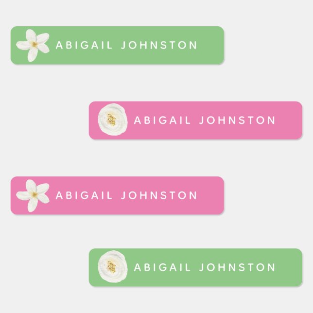 Niedliche Farbe Weiße Blütenmonogramm Etiketten (Gruppe)