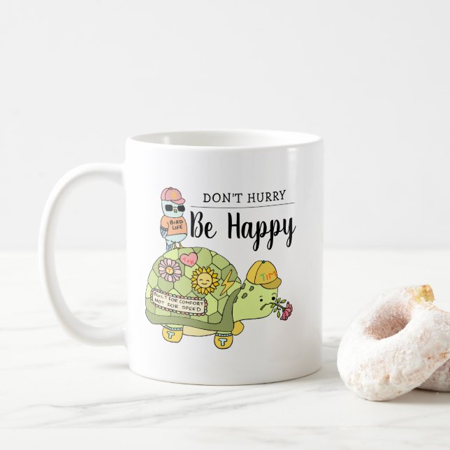 Niedliche Farben Kawaii Tortoise Cartoon Sei glück Kaffeetasse (Mit Donut)