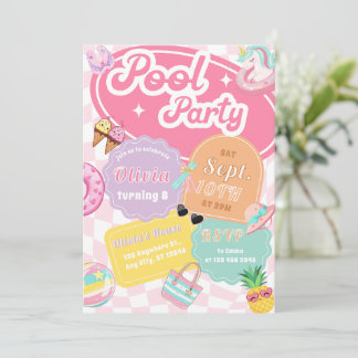 Niedliche Farben Sommer Schwimmbad Party Geburtsta Einladung