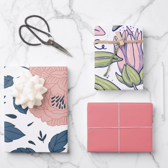 Niedliche Farben und Blumen für Hochzeiten Geschenkpapier Set (Vorderseite)