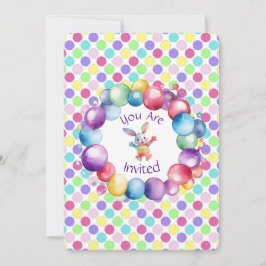 Niedliche Farben Wasserfarbe Bunny und Polka Punkt Einladung