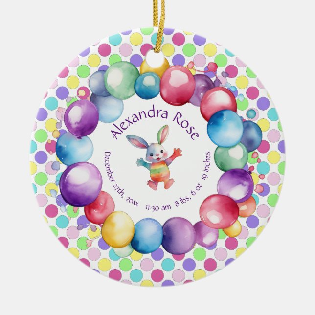 Niedliche Farben Wasserfarbe Bunny und Polka Punkt Keramik Ornament (Vorne)