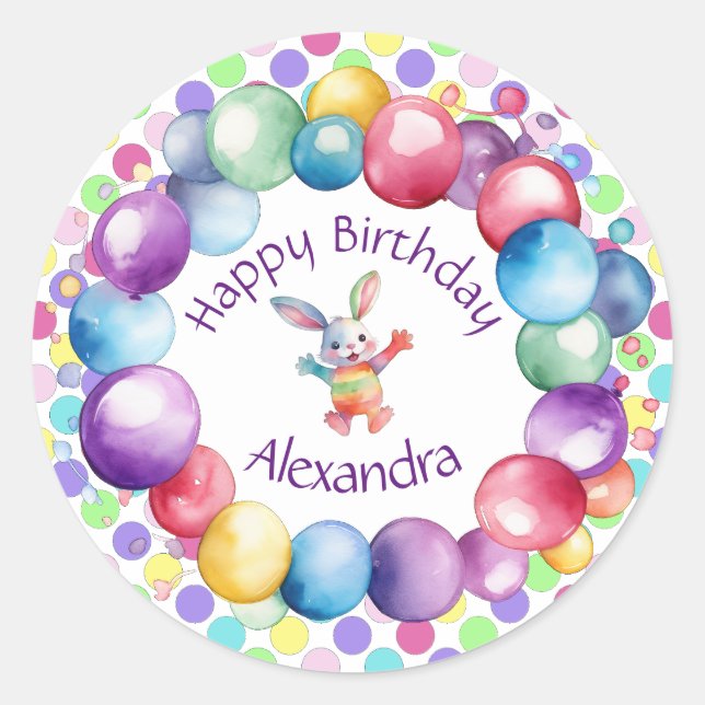 Niedliche Farben Wasserfarbe Bunny und Polka Punkt Runder Aufkleber (Vorderseite)