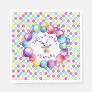 Niedliche Farben Wasserfarbe Bunny und Polka Punkt Serviette