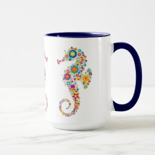 Niedliche Farbenblüte Seepferd Illustration Tasse