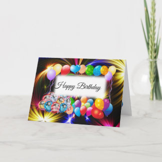 Niedliche, farbenfrohe Balloons, Feuerwerke, Happy Karte