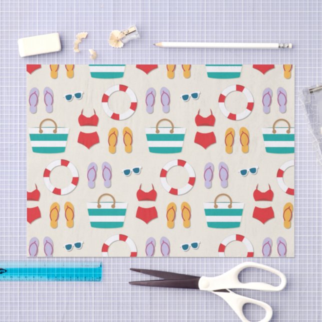 Niedliche Farbenfrohe Beach Holiday Pattern Sommer Seidenpapier (Handwerk)
