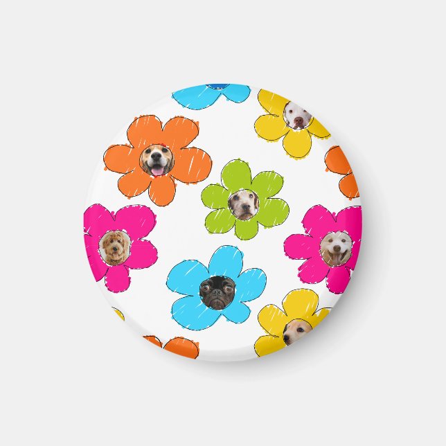 Niedliche farbenfrohe Blume Hund Mama Fun Foto Col Magnet (Vorne)