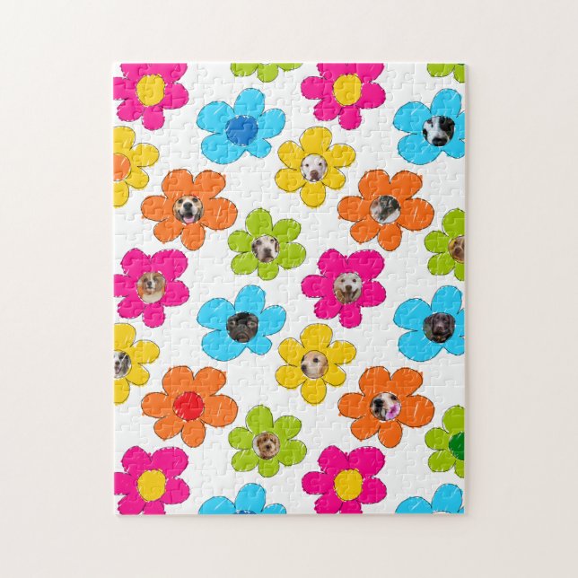 Niedliche farbenfrohe Blume Hund Mama Fun Foto Col Puzzle (Vertikal)