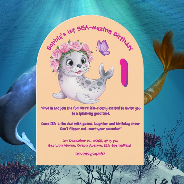 Niedliche Farbenfrohe Blumenmeere Löwe Girl Kinder Einladung (Von Creator hochgeladen)