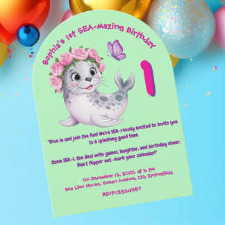 Niedliche Farbenfrohe Blumenmeere Löwe Girl Kinder Einladung