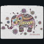 Niedliche farbenfrohe Blütenbaby Elephant Illustra iPad Hülle<br><div class="desc">Niedliche farbenprächtige Darstellung des Babyelefanten über den Hintergrund weißer Kreise. Anpassbare und optionale Monogramm. Wenn Sie Hilfe bei der Anpassung eines meiner Designs benötigen,  kontaktieren Sie ArtOnWear Designer. Kostenlose Textformatierung mit Live-Hilfe auf Anfrage.</div>