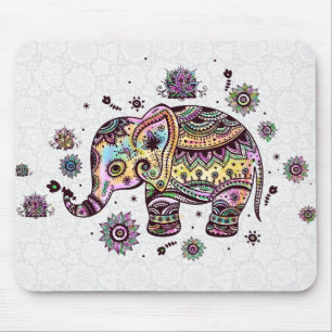 Niedliche farbenfrohe Blütenbaby Elephant Illustra Mousepad
