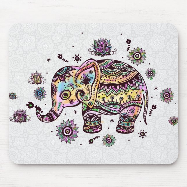 Niedliche farbenfrohe Blütenbaby Elephant Illustra Mousepad (Vorne)