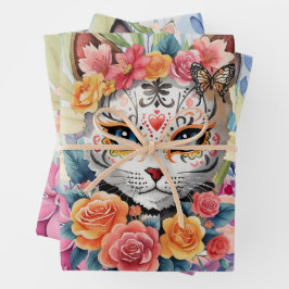Niedliche farbenfrohe Boho Floral Kitts Geschenkpapier Set