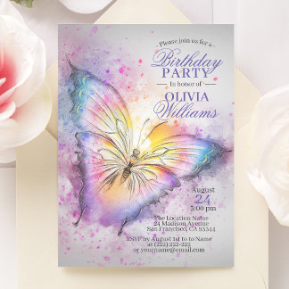 Niedliche Farbenfrohe Butterfly Geburtstagsparty Einladung