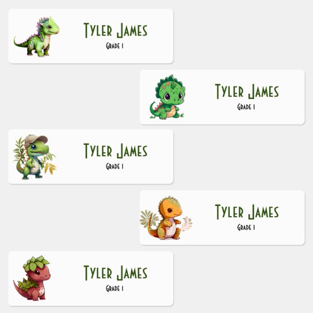 Niedliche farbenfrohe Dinosaurier Schule Kinder in Etiketten (Gruppe)