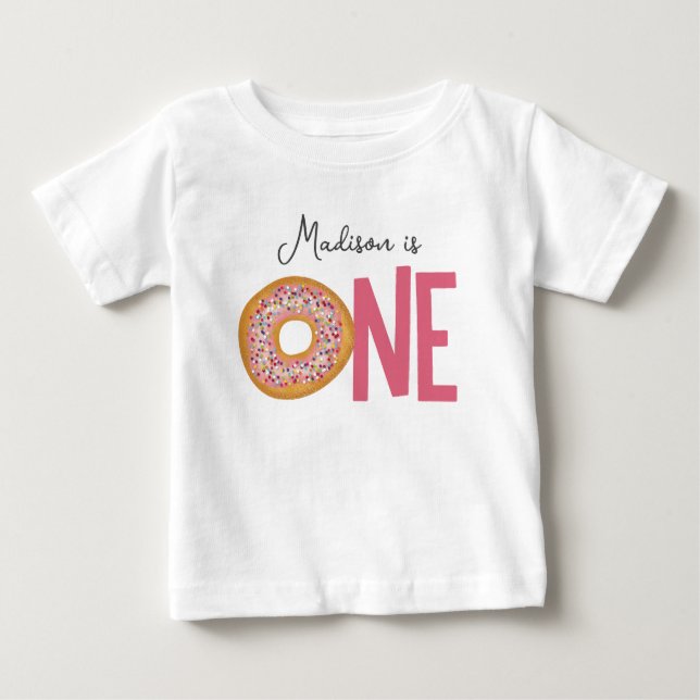Niedliche, farbenfrohe Donuts Einmal Geburtstag Baby T-shirt (Vorderseite)