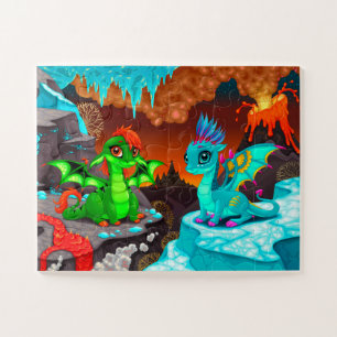 Niedliche farbenfrohe Drachen Vulkantal Puzzle