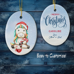 Niedliche Farbenfrohe Einhorn Candy Cane Kinder Keramik Ornament