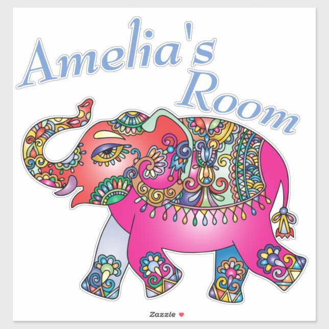 Niedliche, farbenfrohe Elefantenzimmertür oder -wa Aufkleber (Blatt)