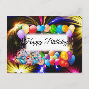 Niedliche, farbenfrohe Feuerwerke, Balloons, Gebur Postkarte