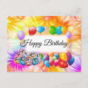 Niedliche, farbenfrohe Feuerwerke, Balloons, Gebur Postkarte