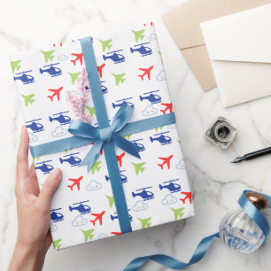 Niedliche Farbenfrohe Flugzeuge und Wolken, Aviato Geschenkpapier