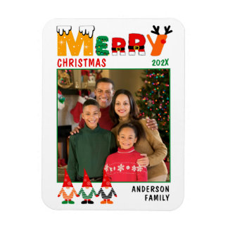 Niedliche farbenfrohe Gnomes Frohe Weihnachtsfamil Magnet