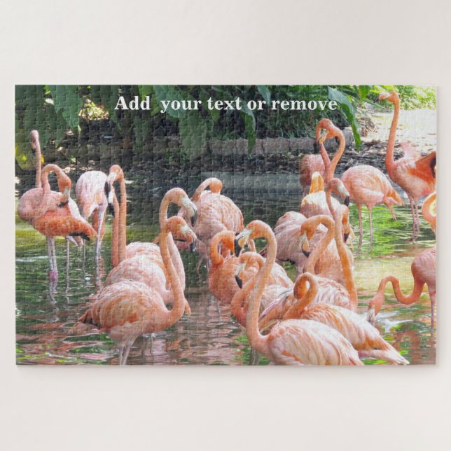 Niedliche farbenfrohe Gruppe von rosa Flamingos in Puzzle (Horizontal)