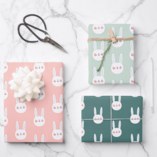 Niedliche Farbenfrohe hellweiße Kaninchenfarbe Geschenkpapier Set