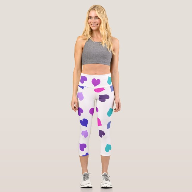 Niedliche farbenfrohe Herzen Capri Leggings (Vorderseite)