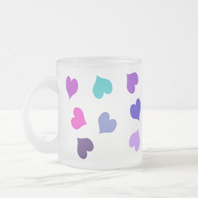 Niedliche farbenfrohe Herzen Mattglastasse (Links)