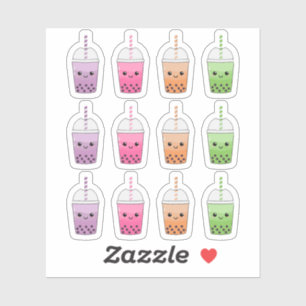 Niedliche Farbenfrohe Kawaii Boba Tea Cups Bujo Pl Aufkleber